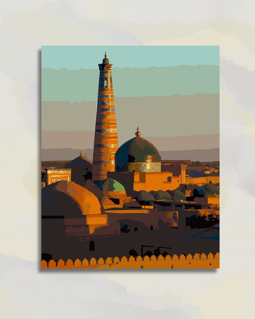 Le minaret Islam Khoja au couchant, Ouzbékistan