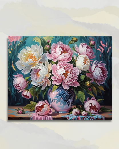Vase de Pivoines Roses et Blanches