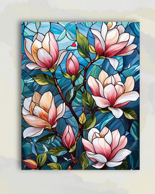 Vitrail de Magnolias Roses